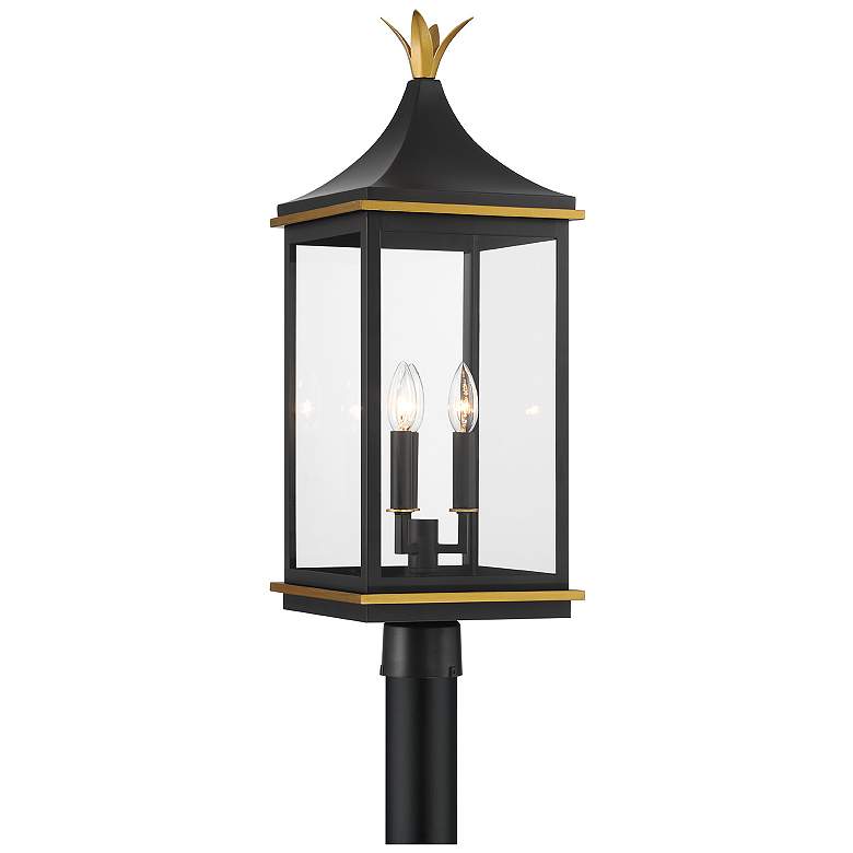 Image 2 Simpson 3 Light Matte Black + Textured Gold Outdoor Post