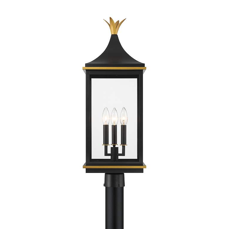 Image 4 Simpson 3 Light Matte Black + Textured Gold Outdoor Post more views