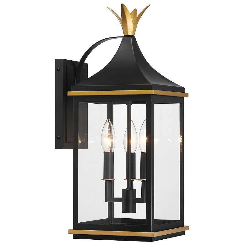 Image 1 Simpson 3 Light Matte Black + Textured Gold Outdoor Sconce