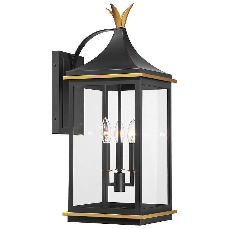 Image 1 Simpson 3 Light Matte Black + Textured Gold Outdoor Sconce
