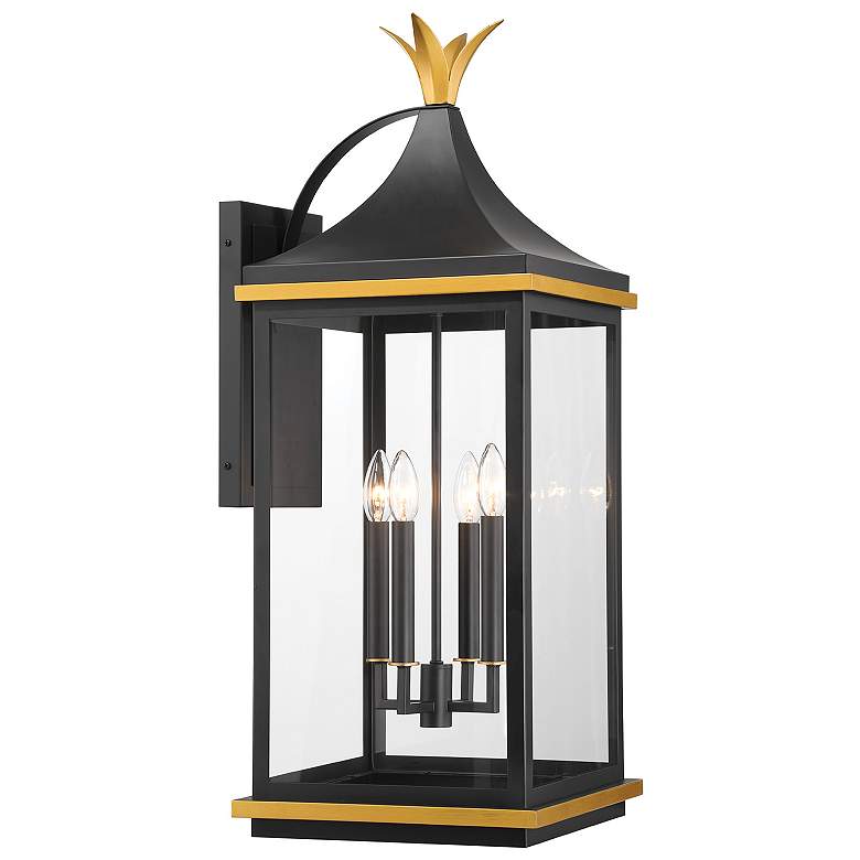 Image 1 Simpson 4 Light Matte Black + Textured Gold Outdoor Sconce