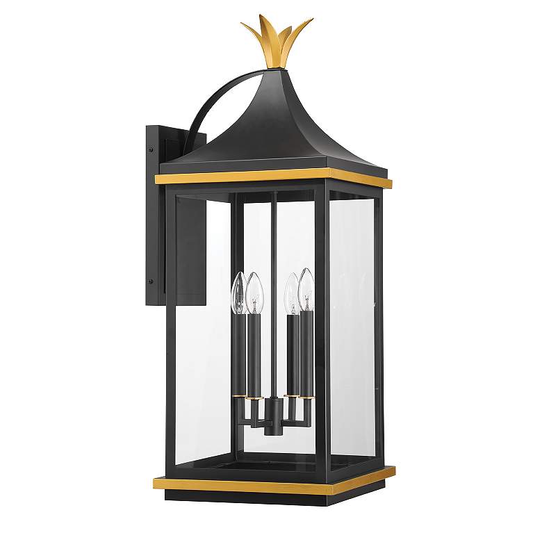Image 2 Simpson 4 Light Matte Black + Textured Gold Outdoor Sconce more views