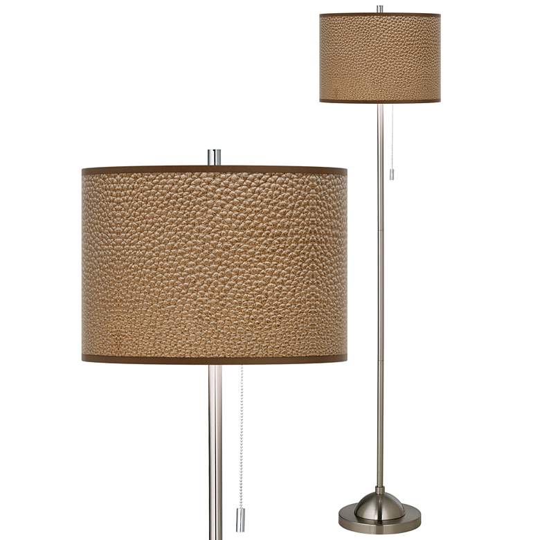 Image 1 Simulated Leatherette Brushed Nickel Pull Chain Floor Lamp