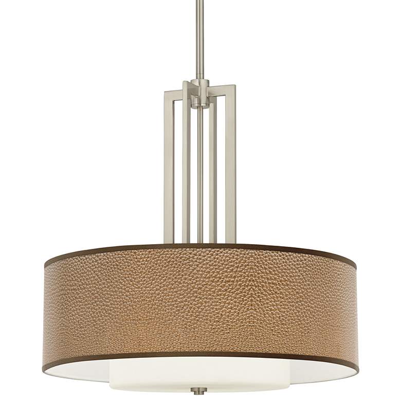 Image 1 Simulated Leatherette Carey 24 inch Nickel 4-Light Chandelier