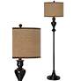 Simulated Leatherette Giclee Glow Black Bronze Floor Lamp