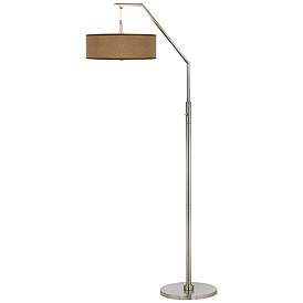 Image2 of Simulated Leatherette Giclee Shade Arc Floor Lamp
