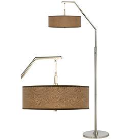 Image1 of Simulated Leatherette Giclee Shade Arc Floor Lamp