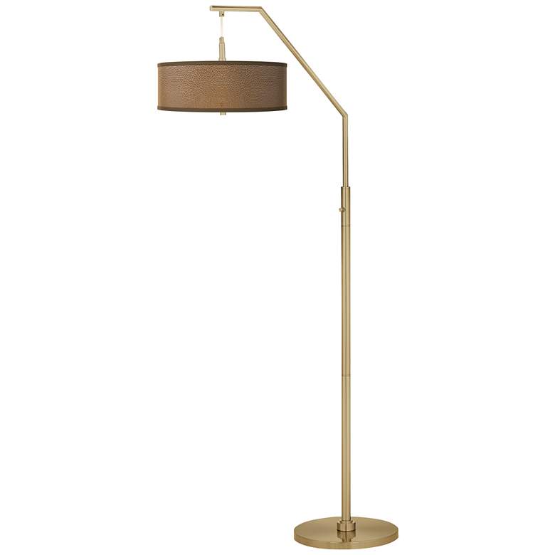 Image 2 Simulated Leatherette Giclee Warm Gold Arc Floor Lamp