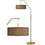 Simulated Leatherette Giclee Warm Gold Arc Floor Lamp