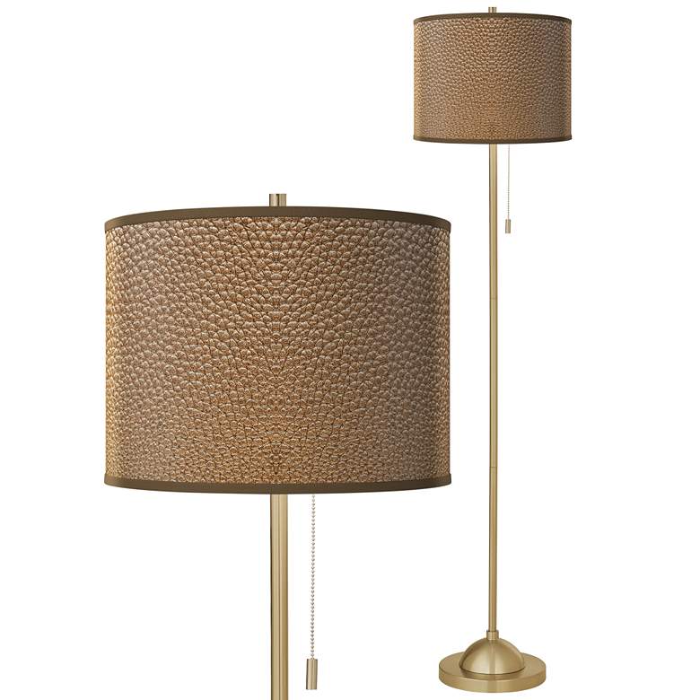 Image 1 Simulated Leatherette Giclee Warm Gold Stick Floor Lamp