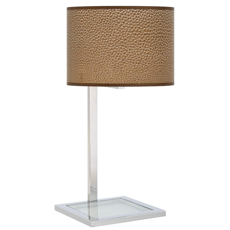 Image 1 Simulated Leatherette Glass Inset Table Lamp