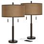 Simulated Leatherette Robbie Bronze USB Table Lamps Set of 2