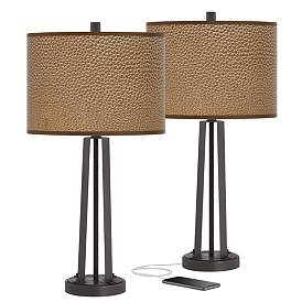 Image1 of Simulated Leatherette Susan Dark Bronze USB Table Lamps Set of 2