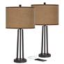 Simulated Leatherette Susan Dark Bronze USB Table Lamps Set of 2