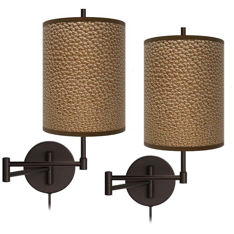 Image 1 Simulated Leatherette Tessa Bronze Swing Arm Wall Lamps Set of 2