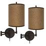 Simulated Leatherette Tessa Bronze Swing Arm Wall Lamps Set of 2