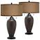 Simulated Leatherette Zoey Hammered Bronze Table Lamps Set of 2