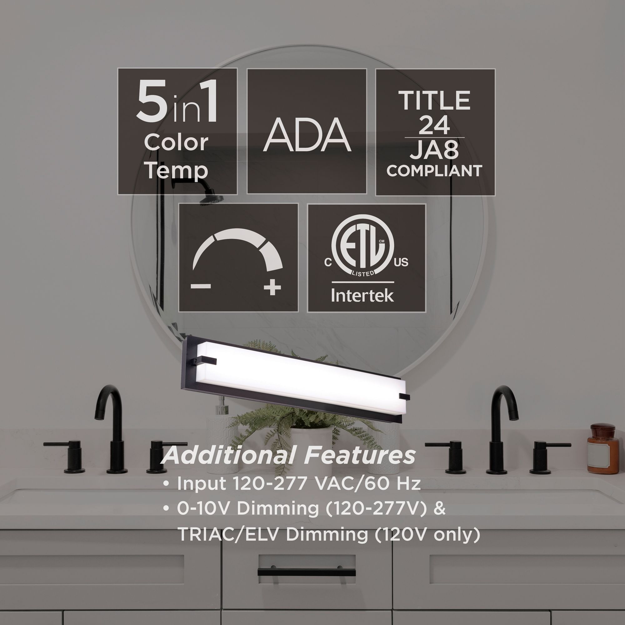 Image 3 Sinclair 24" Wide Black LED Vanity Light with White Acrylic Shade more views