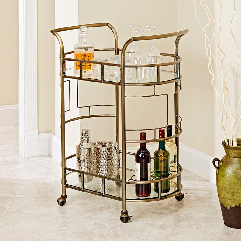 Image 1 Sinclair 26 1/2 inch Antique Gold and Glass 2-Tier Serving Bar Cart