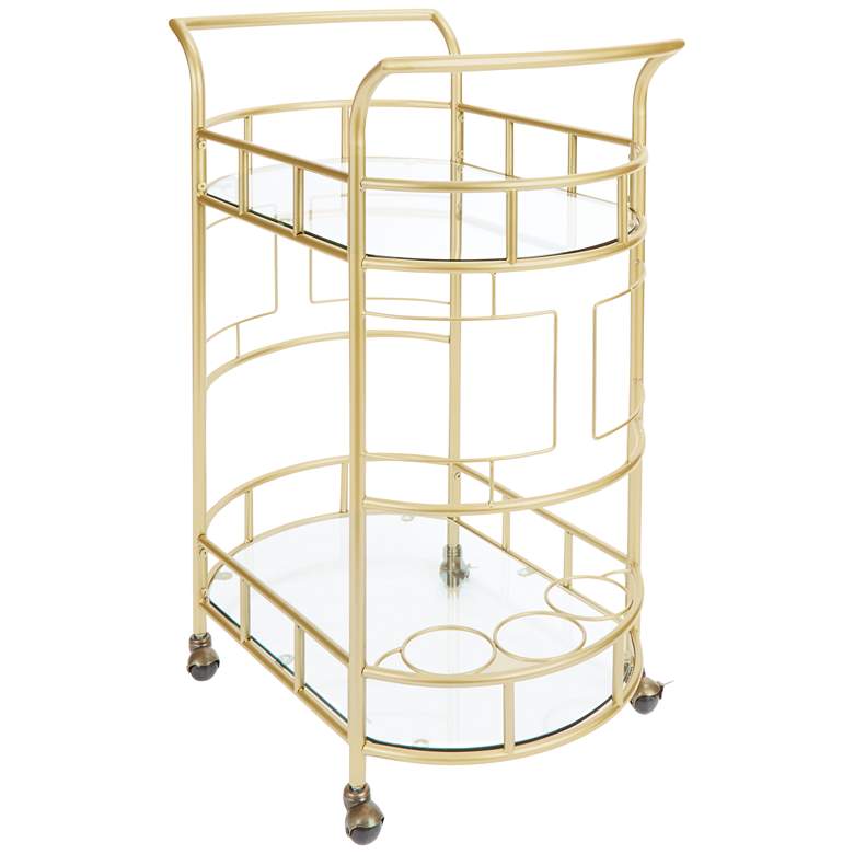 Image 1 Sinclair 26 1/2 inch Brass and Glass 2-Tier Serving Cart