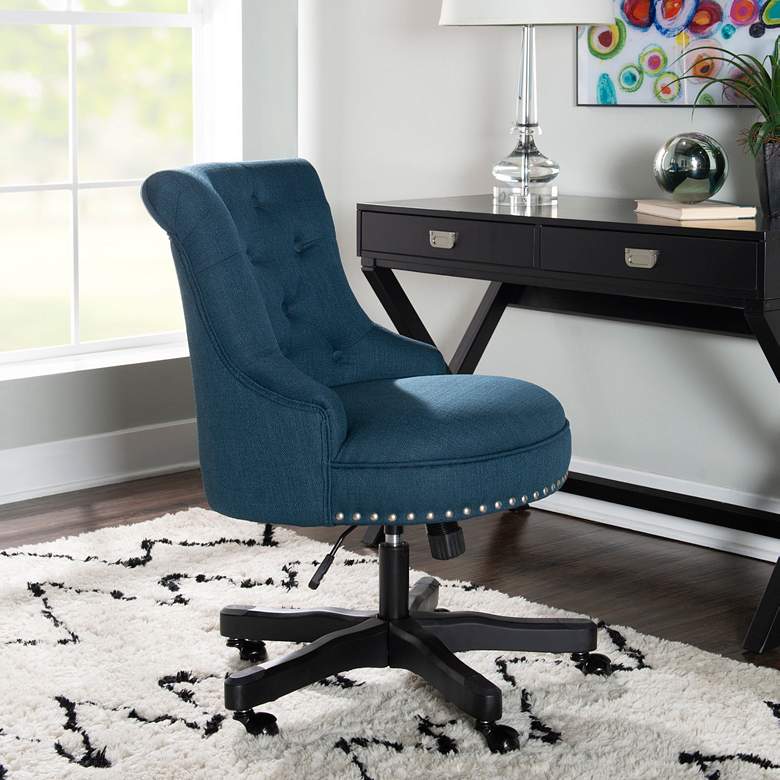 Sinclair Azure Blue Tufted Adjustable Swivel Office Chair