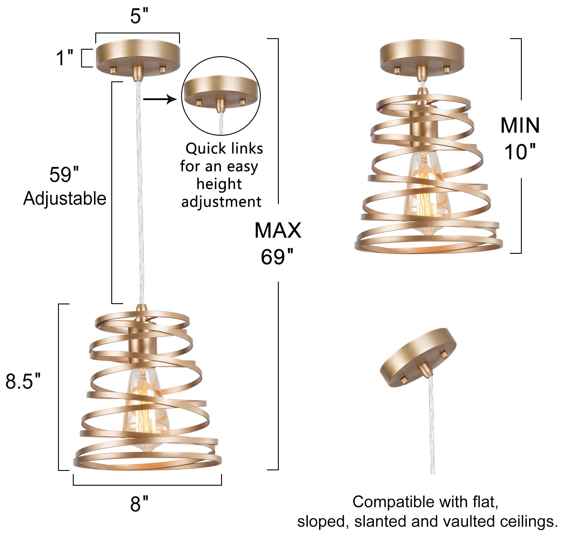 Sinfi 8" Wide Gold Mini Pendant Light