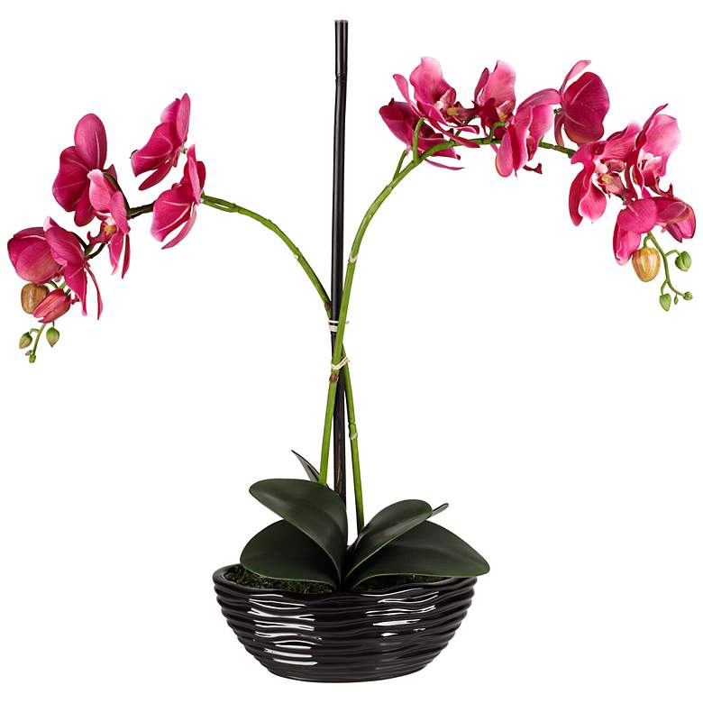 Image 1 Single Stem 20" High Single Purple Faux Orchids in Black Pot