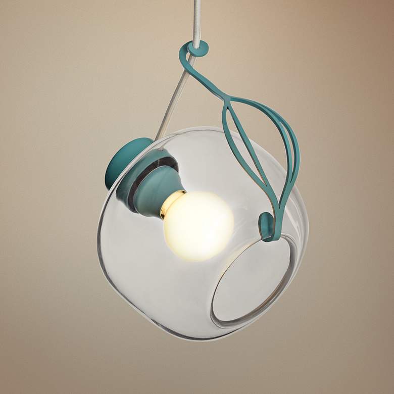 Image 1 Sinker 9 1/2" Wide Satin Aqua and Clear Glass Mini Pendant