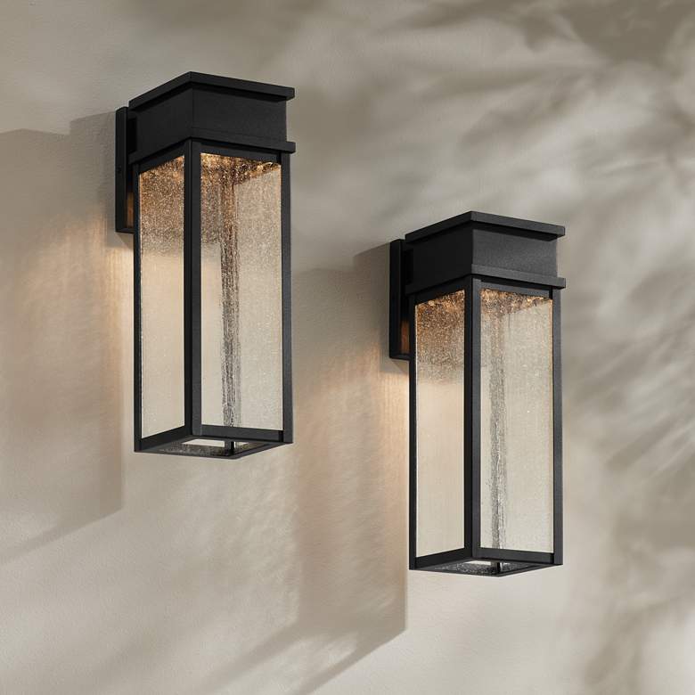 Image 1 Sintef 14 1/4" High Sand Black LED Outdoor Wall Light Set of 2