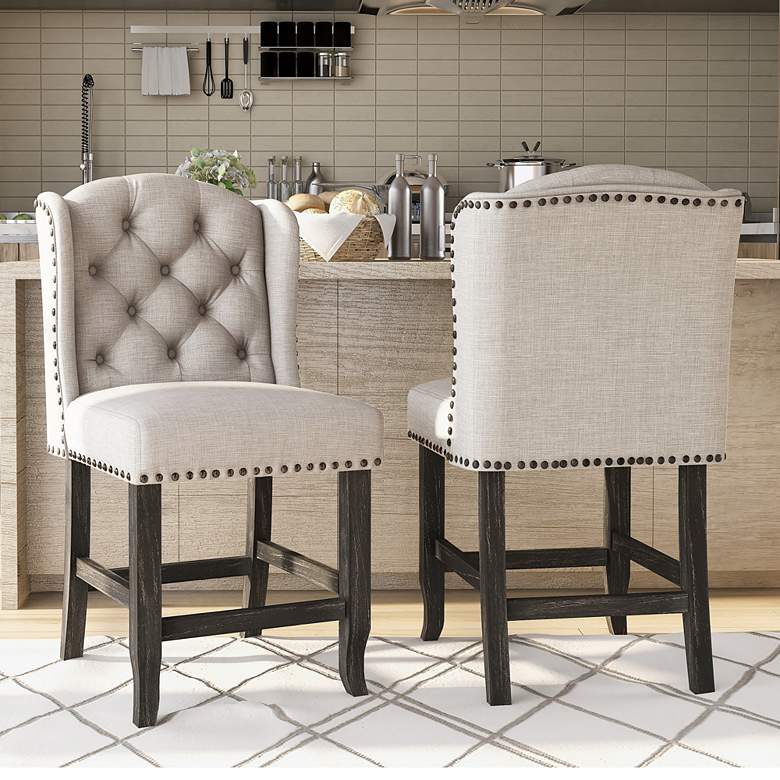 Image 1 Sinuata 25 1/4" Beige Tufted Fabric Counter Stools Set of 2