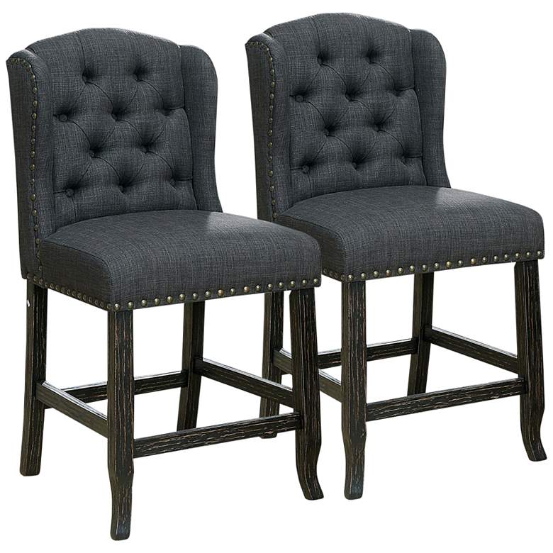 Image 2 Sinuata 25 1/4 inch Gray Tufted Fabric Counter Stools Set of 2
