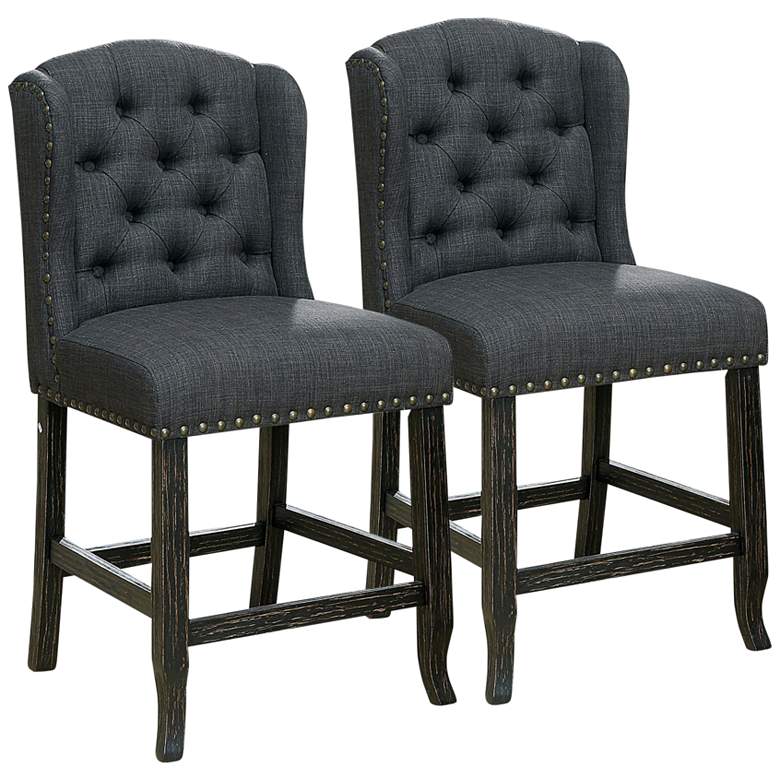 Image 2 Sinuata 25 1/4" Gray Tufted Fabric Counter Stools Set of 2