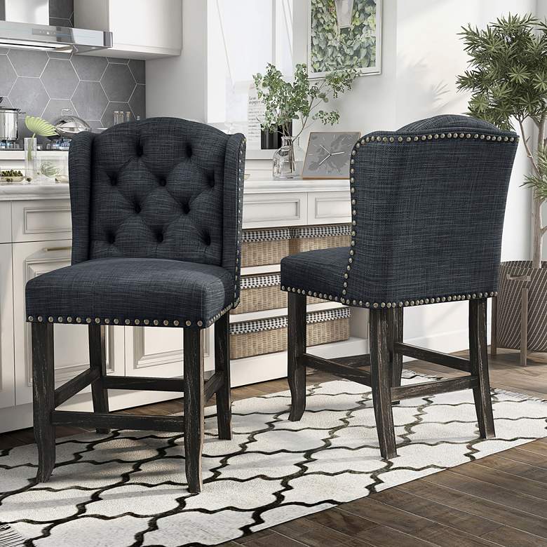 Image 1 Sinuata 25 1/4 inch Gray Tufted Fabric Counter Stools Set of 2