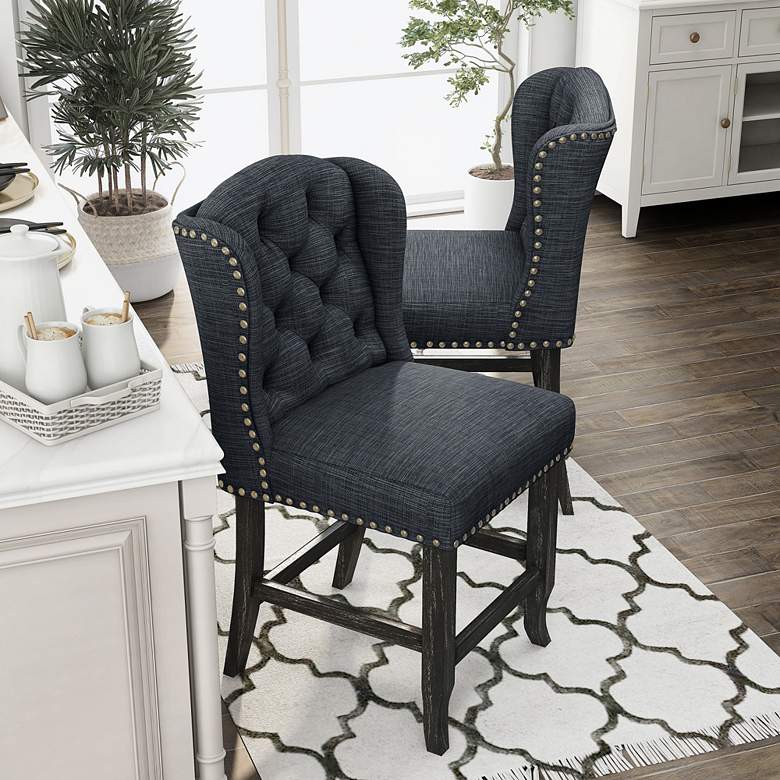 Image 6 Sinuata 25 1/4" Gray Tufted Fabric Counter Stools Set of 2 more views