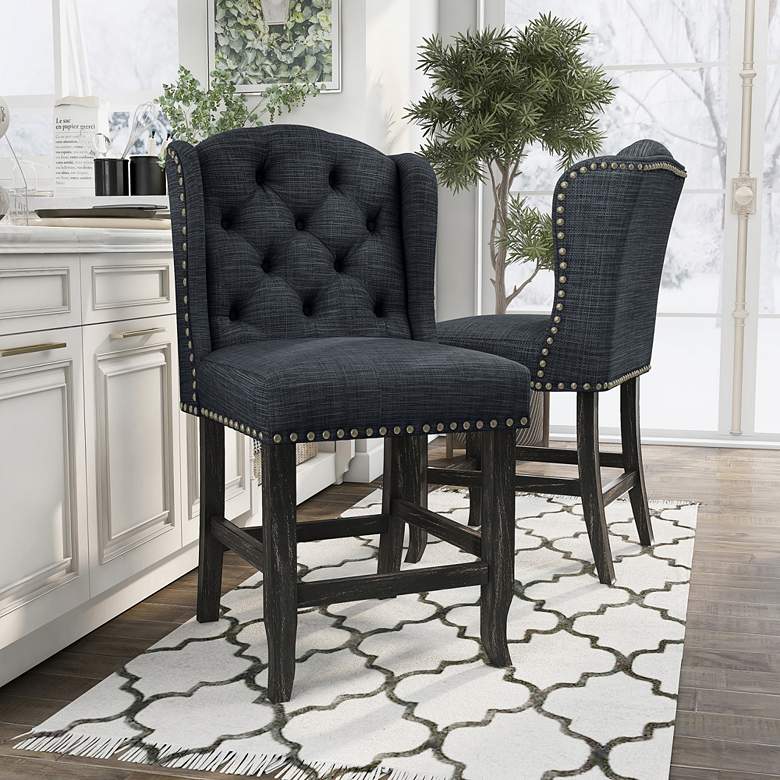 Image 7 Sinuata 25 1/4" Gray Tufted Fabric Counter Stools Set of 2 more views