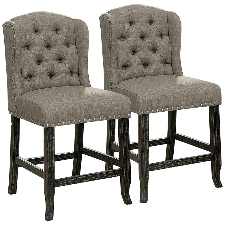 Image 2 Sinuata 25 1/4 inch Light Gray Tufted Counter Stools Set of 2