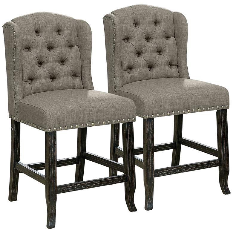 Image 2 Sinuata 25 1/4" Light Gray Tufted Counter Stools Set of 2