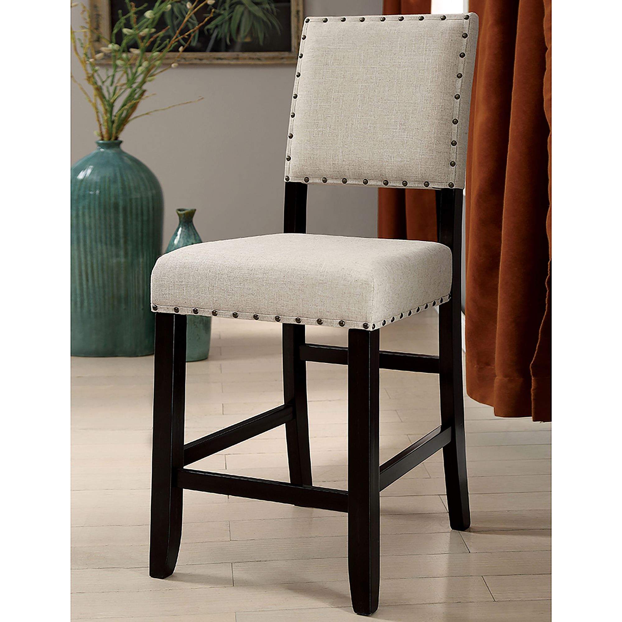 Sinuata 25" Beige Fabric Counter Stools Set of 2