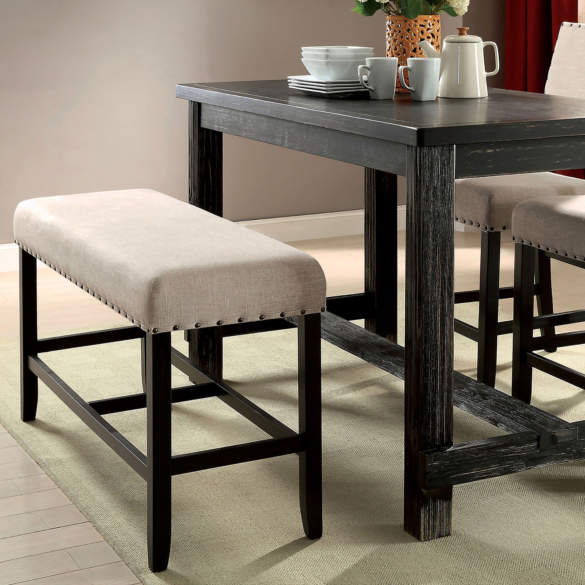 Sinuata 44" Wide Beige Fabric Counter Height Bench