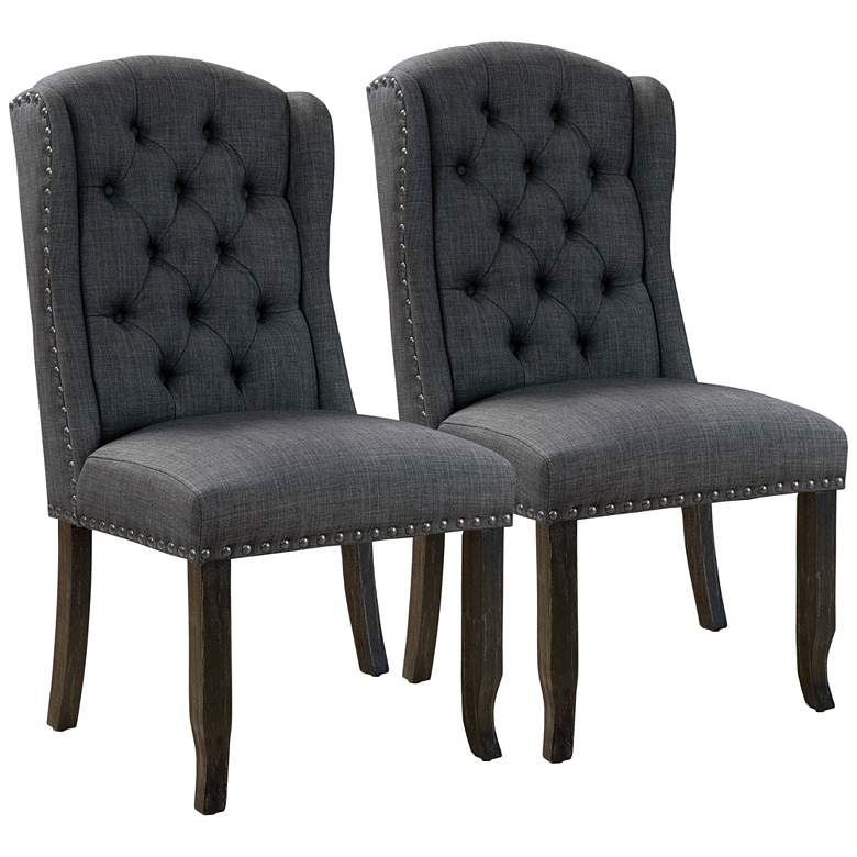 Image 2 Sinuata Gray Tufted Fabric Side Chairs Set of 2