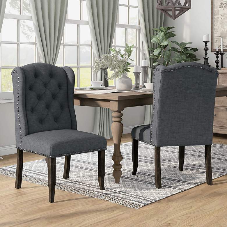 Image 1 Sinuata Gray Tufted Fabric Side Chairs Set of 2