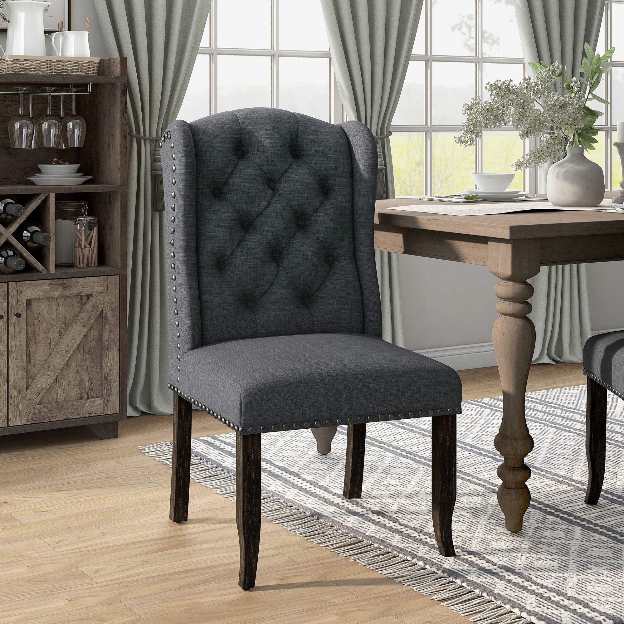 Sinuata Gray Tufted Fabric Side Chairs Set of 2