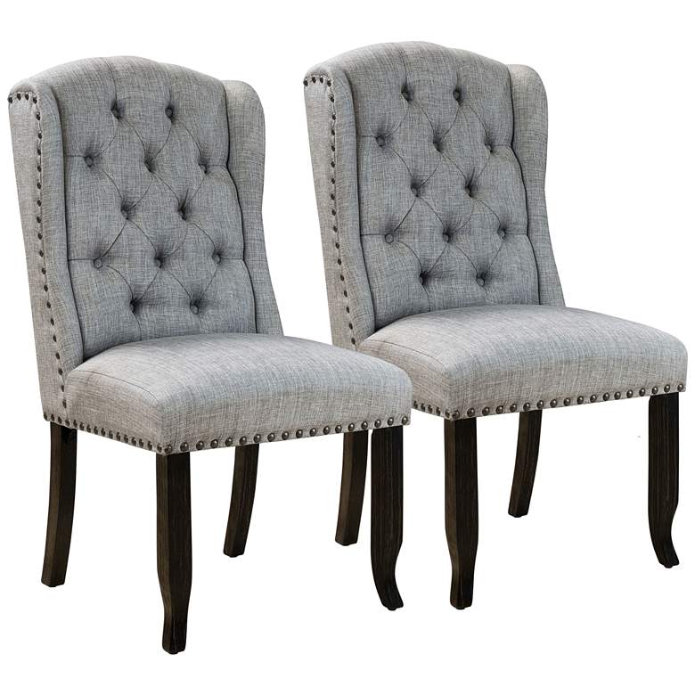 Image 2 Sinuata Light Gray Tufted Fabric Side Chairs Set of 2