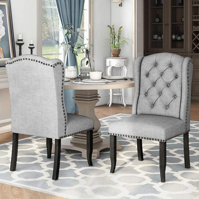 Image 1 Sinuata Light Gray Tufted Fabric Side Chairs Set of 2