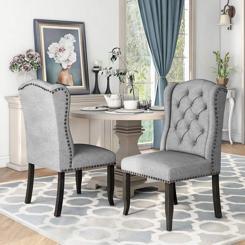 Image 6 Sinuata Light Gray Tufted Fabric Side Chairs Set of 2 more views