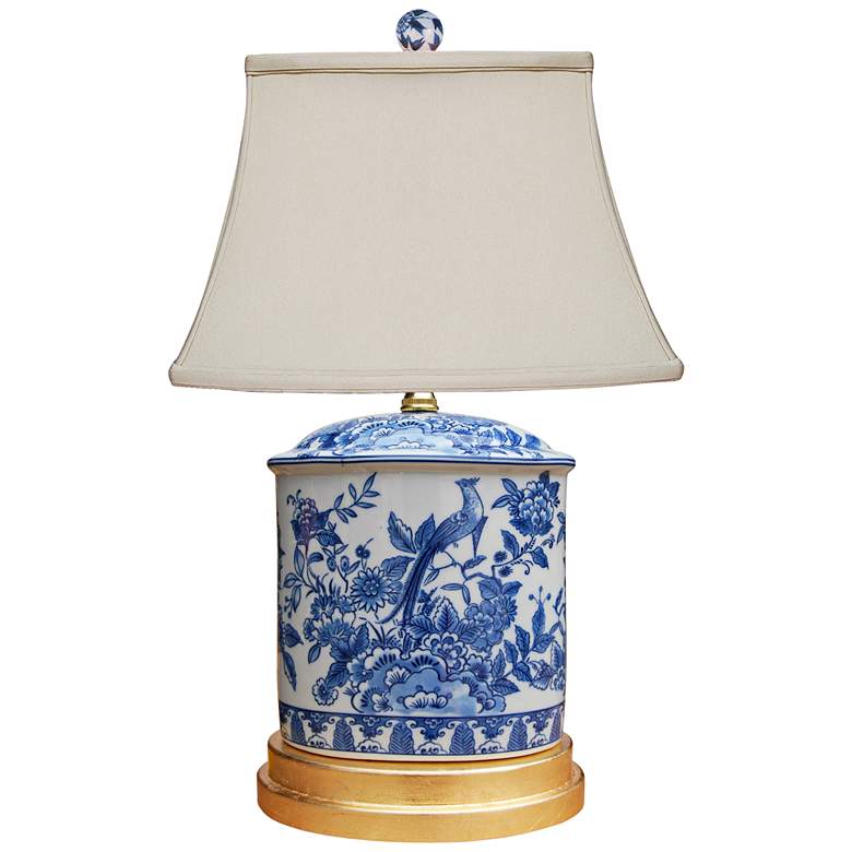 Image 1 Sirah 19 1/2"H Blue White English Oval Urn Accent Table Lamp