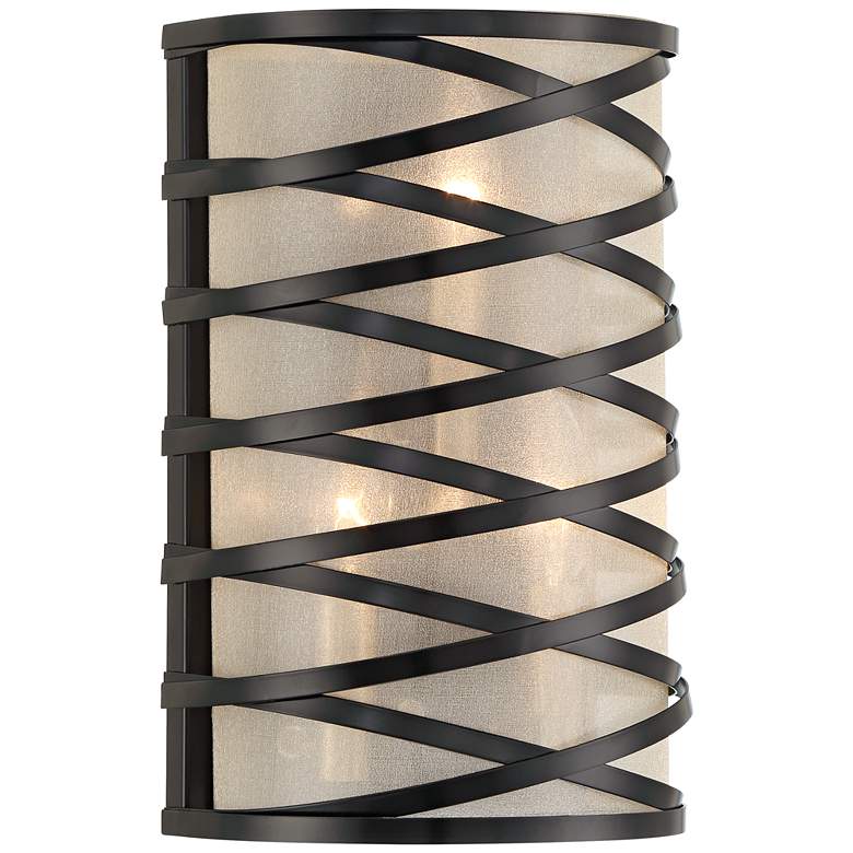 Image 2 Sircetta 12 1/4 inch High Black Metal Bands Wall Sconce