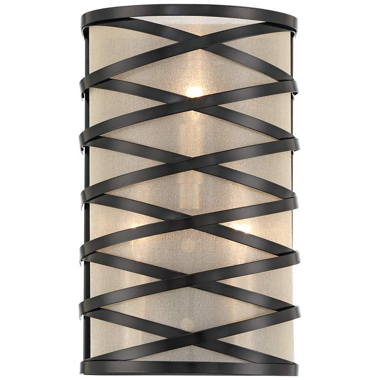 Image 4 Sircetta 12 1/4 inch High Black Metal Bands Wall Sconce more views