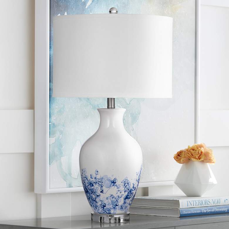 Image 1 Sirius Bubble Reactive Glaze White Blue Ceramic Table Lamp