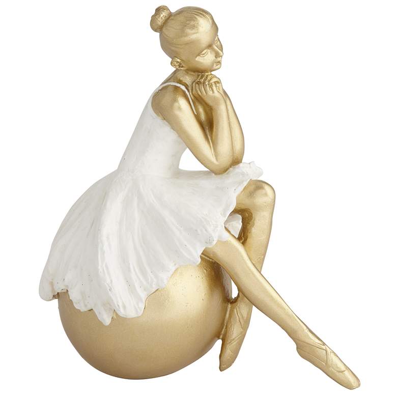 Image 1 Sitting Ballerina 5 3/4" High Matte Gold and White Statue